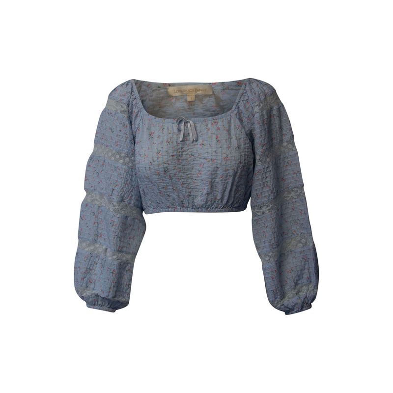 Loveshackfancy Albertina Floral Crop Top In Light Blue Cotton